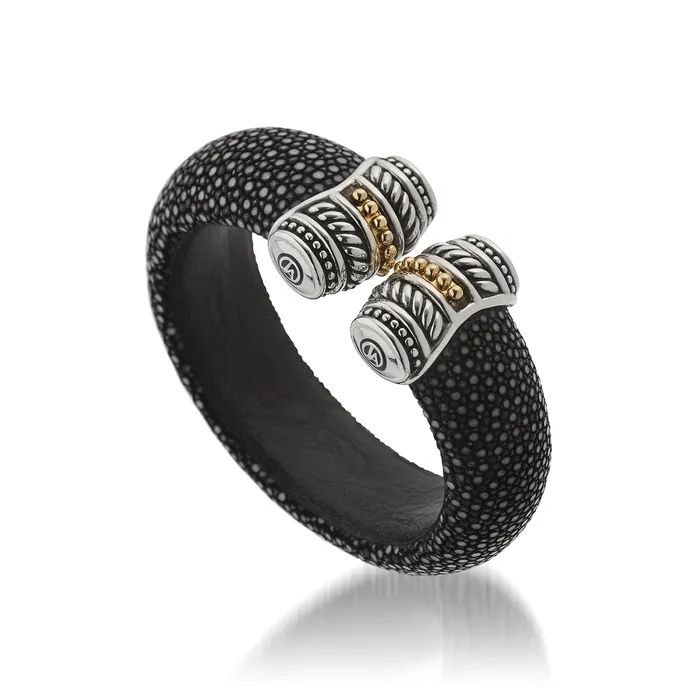 Bracelets John Atencio Apollo Wide Black Shagreen Cuff Bracelet
