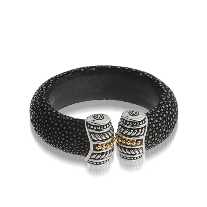 Bracelets John Atencio Apollo Wide Black Shagreen Cuff Bracelet Bracelets John Atencio Apollo Wide Black Shagreen Cuff Bracelet
