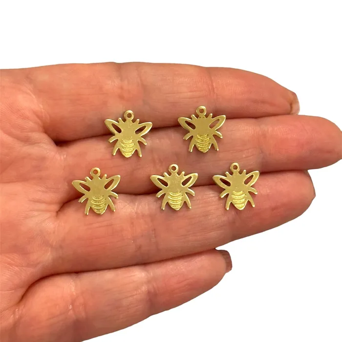 Earrings Peppy Beads Raw Brass Bumblebee Charms 5 pcs in a pack