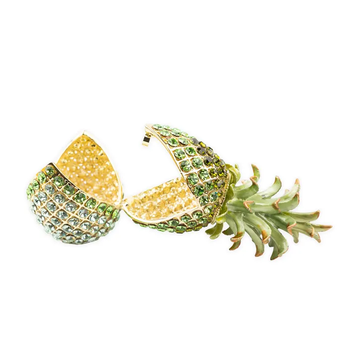 Earrings Swarovski Crystal Encrusted Pineapple Box Green ANUENUECREATION
