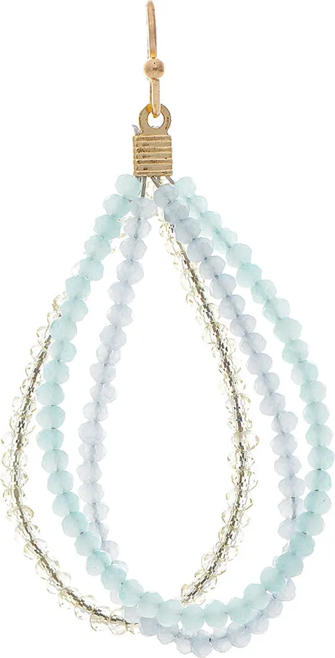 Gold Blue Triple Glass Bead Row Loop Earrings RAINJEWELRY Earrings