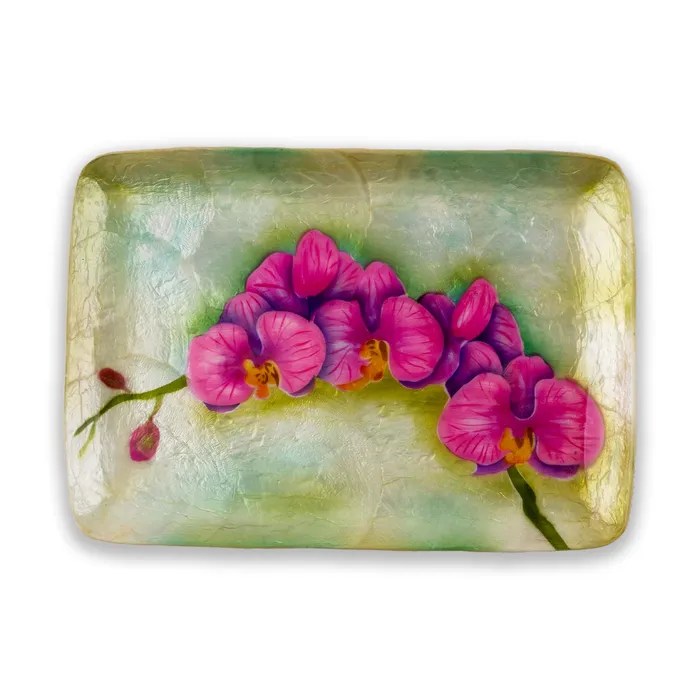 KUBLACRAFTS Earrings Kubla Crafts Handpainted Orchid Capiz Shell Tray
