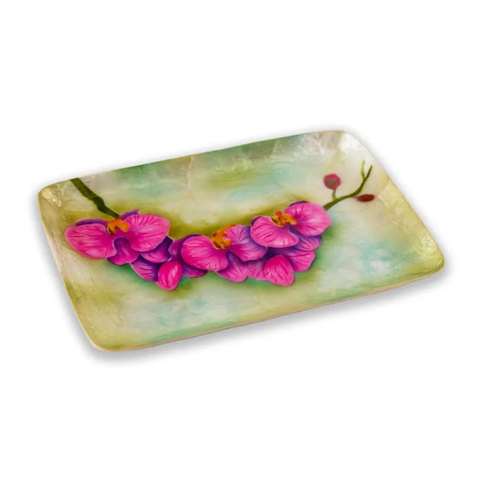 KUBLACRAFTS Earrings Kubla Crafts Handpainted Orchid Capiz Shell Tray