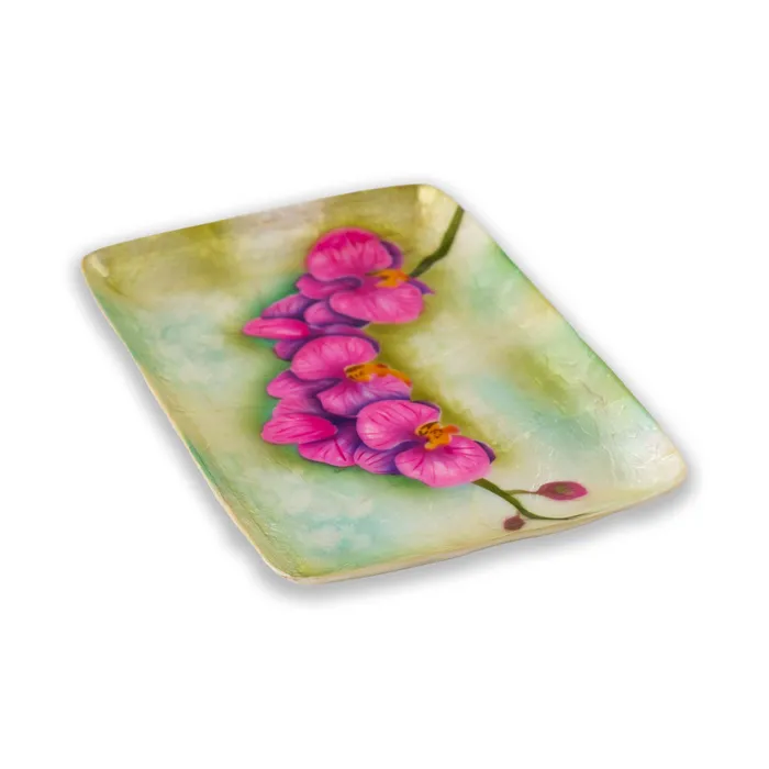 KUBLACRAFTS Earrings Kubla Crafts Handpainted Orchid Capiz Shell Tray