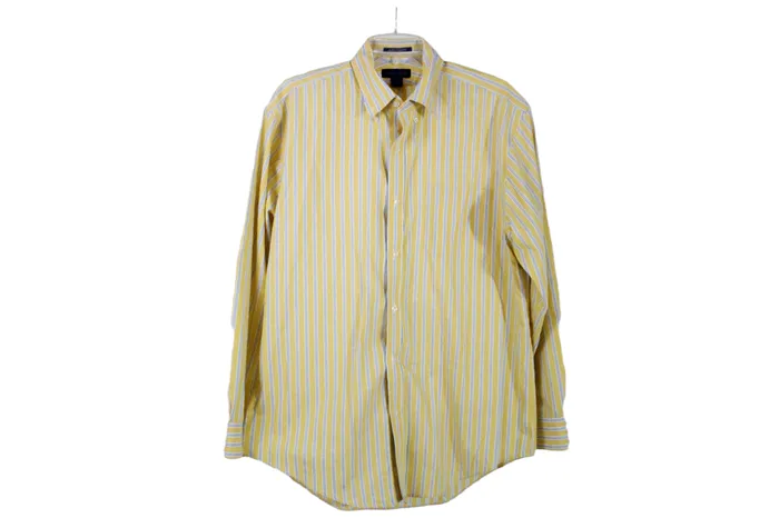 Lands End Lands End Tailored Fit Yellow Striped Button Down 16 12 34 Earrings
