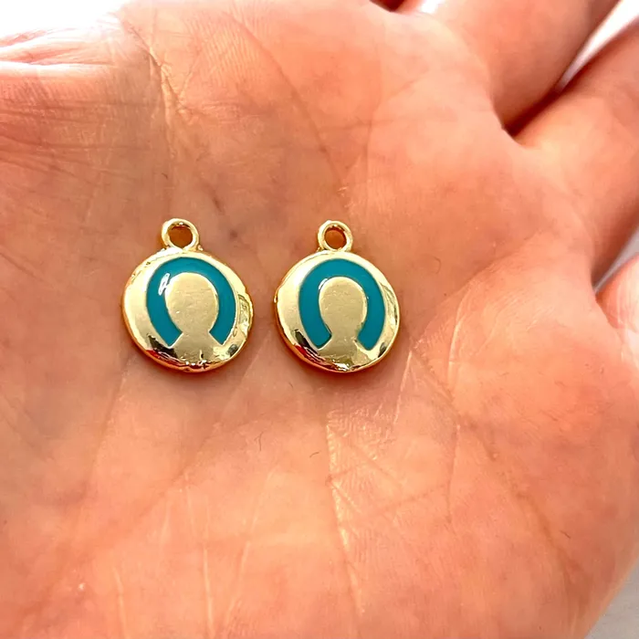 Peppy Beads 24Kt Gold Plated Brass Turquoise Enamelled Horse Shoe Charms 2 pcs in a pack Earrings
