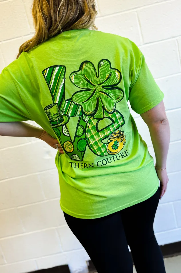 Shamrock Love Graphic Tee Lime Southern Couture Earrings