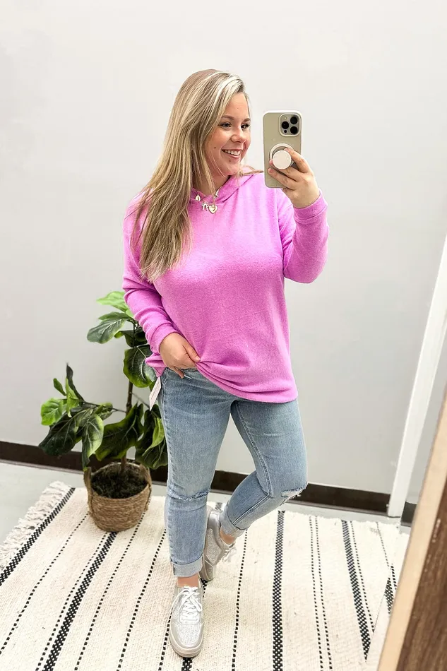 Zenana Earrings Amber Pullover Hoodie Top Bright Mauve