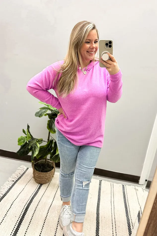 Zenana Earrings Amber Pullover Hoodie Top Bright Mauve