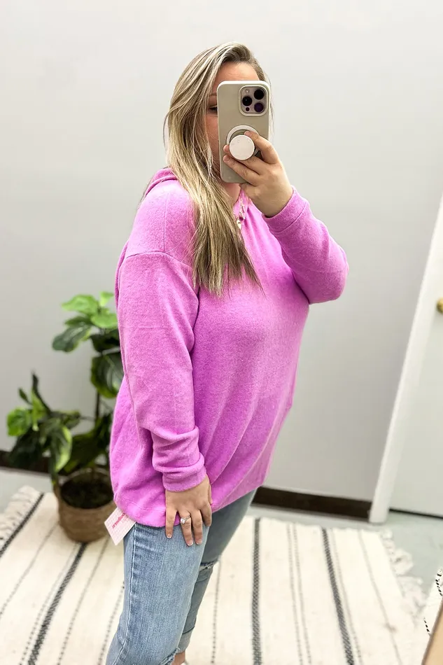 Zenana Earrings Amber Pullover Hoodie Top Bright Mauve