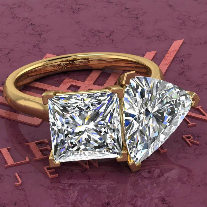 26 Carat Princess Cut 4 Carat Trilliant Cut TwoStone Basket D Color Moissanite Ring Leyloon Jewelry Rings 26 Carat Princess Cut 4 Carat Trilliant Cut TwoStone Basket D Color Moissanite Ring Leyloon Jewelry Rings