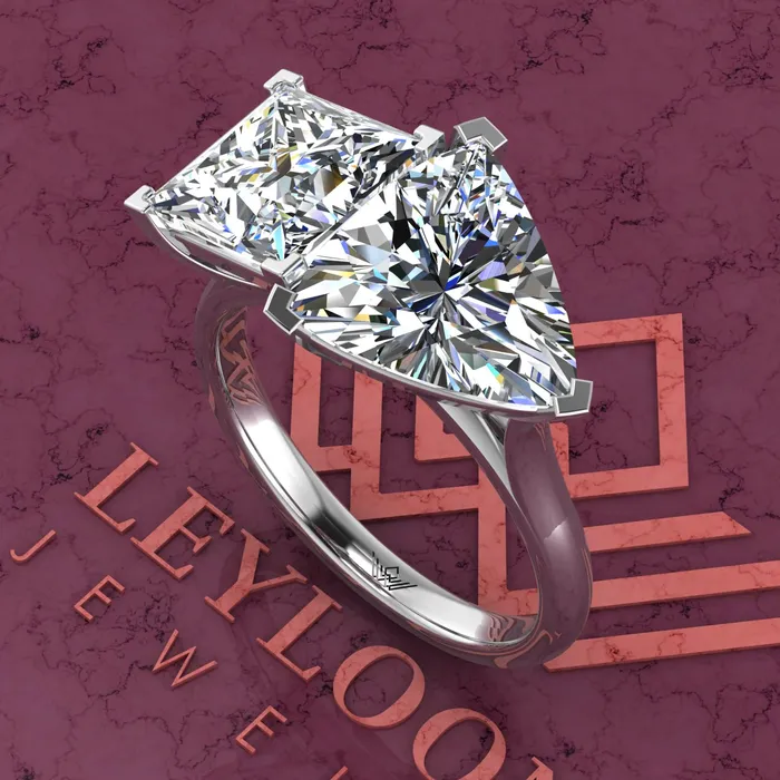 26 Carat Princess Cut 4 Carat Trilliant Cut TwoStone Basket D Color Moissanite Ring Leyloon Jewelry Rings