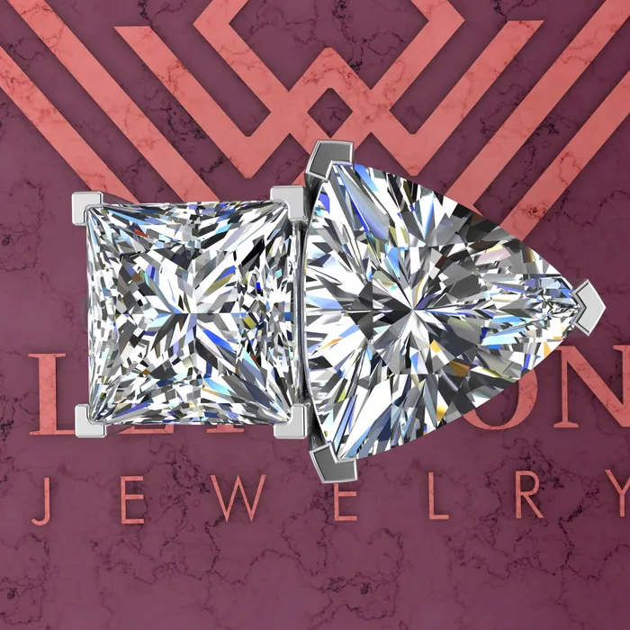 26 Carat Princess Cut 4 Carat Trilliant Cut TwoStone Basket D Color Moissanite Ring Leyloon Jewelry Rings