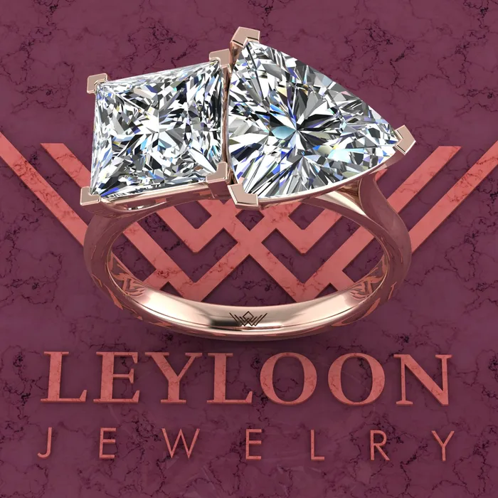 26 Carat Princess Cut 4 Carat Trilliant Cut TwoStone Basket D Color Moissanite Ring Leyloon Jewelry Rings