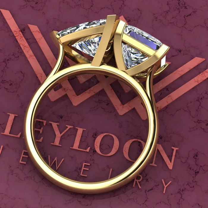 26 Carat Princess Cut 4 Carat Trilliant Cut TwoStone Basket D Color Moissanite Ring Leyloon Jewelry Rings