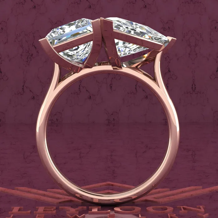 26 Carat Princess Cut 4 Carat Trilliant Cut TwoStone Basket D Color Moissanite Ring Leyloon Jewelry Rings