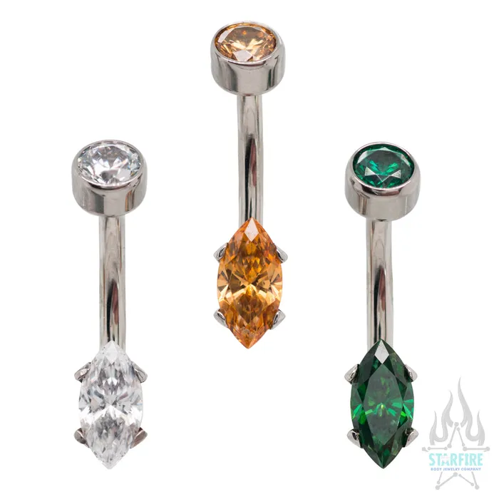 Anatometal MarquiseCut BrilliantCut Gem Navel Curve Rings