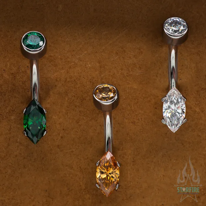 Anatometal MarquiseCut BrilliantCut Gem Navel Curve Rings