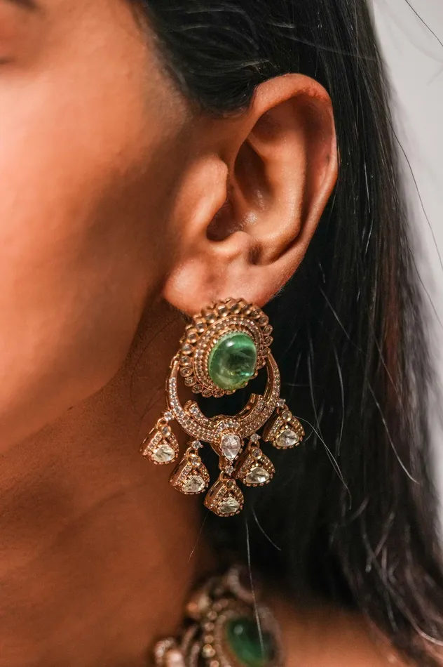 Attrangi PreStyled Sets Aarti Polki Indian Choker Set Antique Gold Attrangi PreStyled Sets Aarti Polki Indian Choker Set Antique Gold
