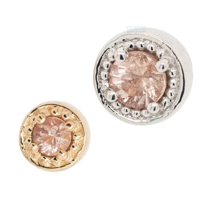 Body Vision BVLA Earrings Milgrain Prong Threaded End in Gold with Oregon Sunstone Body Vision BVLA Earrings Milgrain Prong Threaded End in Gold with Oregon Sunstone