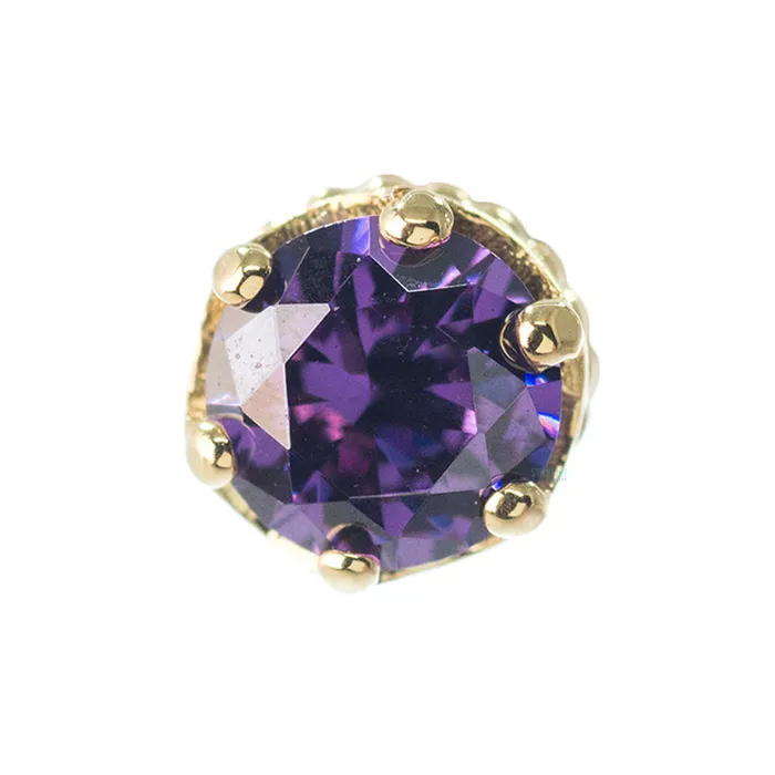 Earrings Anatometal threadless 4mm Queen Crown End in Gold with BrilliantCut Gem