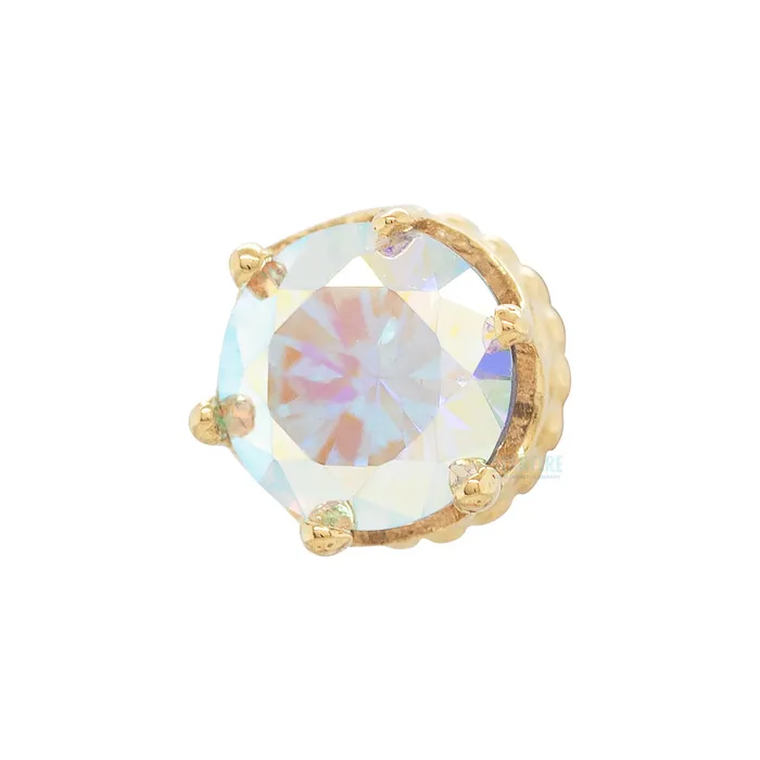 Earrings Anatometal threadless 4mm Queen Crown End in Gold with BrilliantCut Gem
