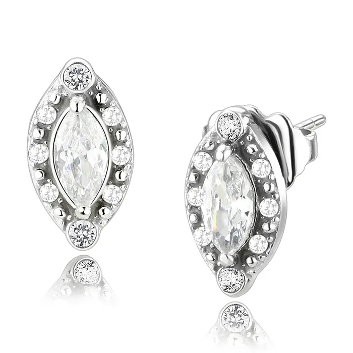 Earrings Green CJ368 Wholesale Womens Stainless Steel AAA Grade CZ Clear Marquise Stud Earrings