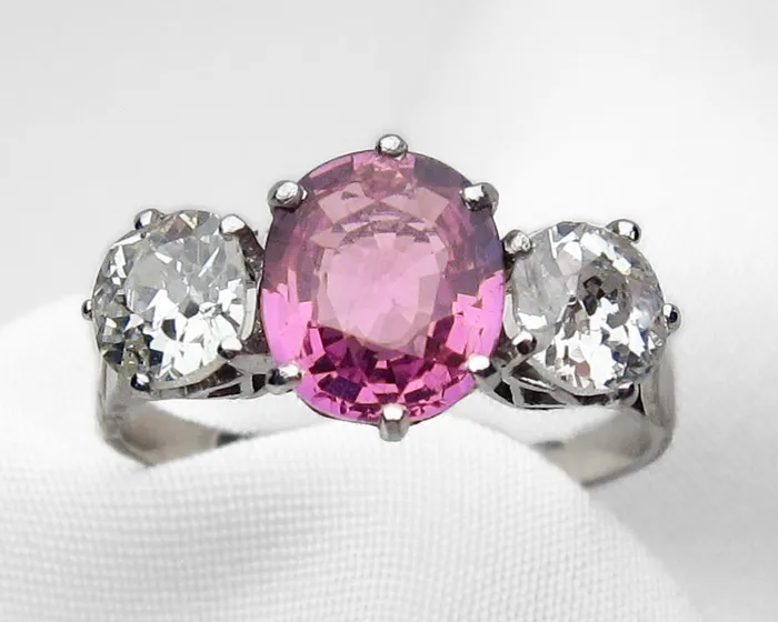 Isadoras A Rings Art Deco Pink Sapphire Diamond Ring