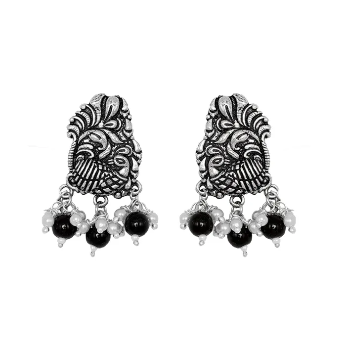 Necklaces Teejh Teejh Darshika Silver Oxidised Pearl and Black Stones Choker Necklace Set Necklaces Teejh Teejh Darshika Silver Oxidised Pearl and Black Stones Choker Necklace Set