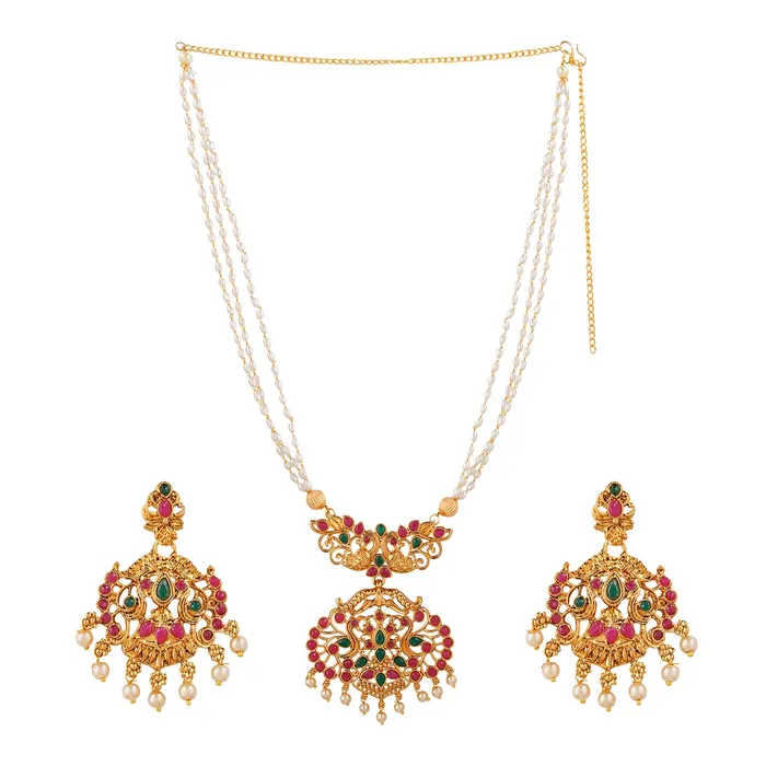 Necklaces Teejh Teejh Jayashri Gold Red And Green Necklace Set