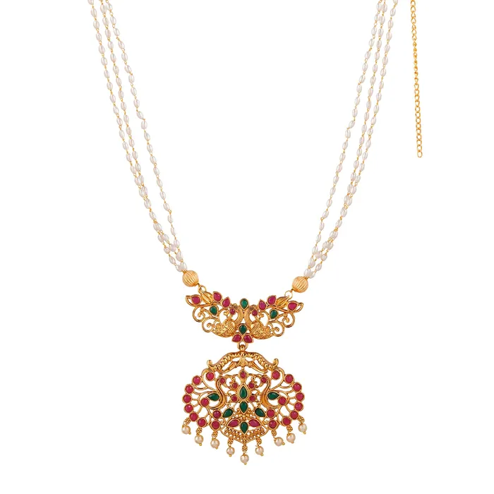Necklaces Teejh Teejh Jayashri Gold Red And Green Necklace Set