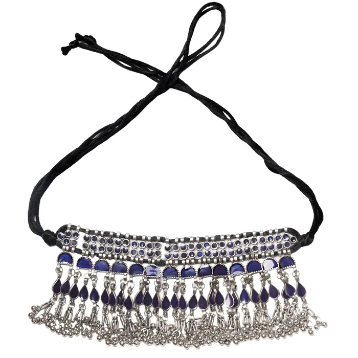 Necklaces Teejh Zaira Blue Silver Oxidised Choker Necklace Teejh