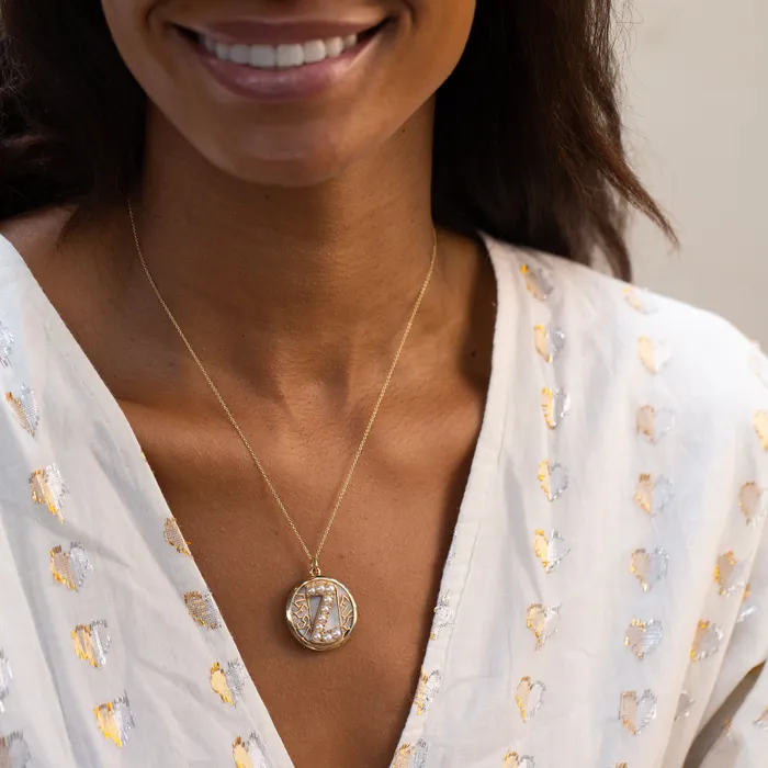 Pearl Z and 14k Yellow Gold Locket Vintage Necklaces