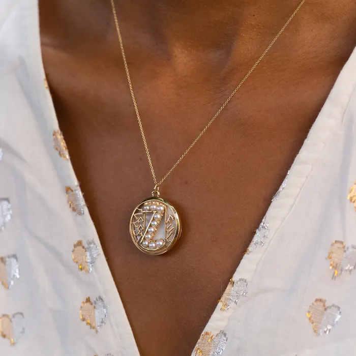 Pearl Z and 14k Yellow Gold Locket Vintage Necklaces