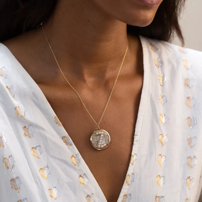 Pearl Z and 14k Yellow Gold Locket Vintage Necklaces