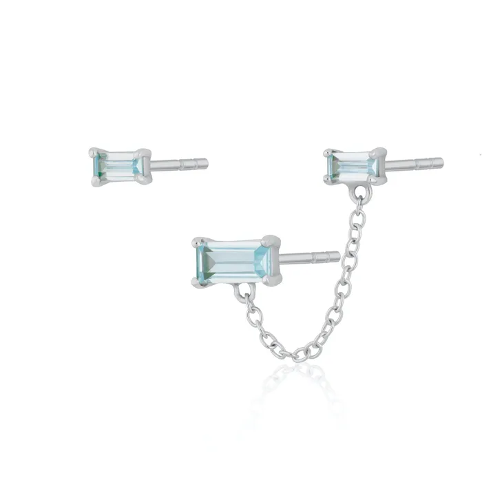 Scream Pretty Earrings Hannah Martin Aquamarine Chained Baguette Stud Earring Set Scream Pretty Earrings Hannah Martin Aquamarine Chained Baguette Stud Earring Set