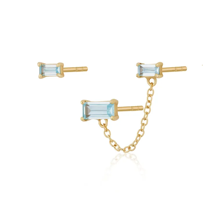 Scream Pretty Earrings Hannah Martin Aquamarine Chained Baguette Stud Earring Set