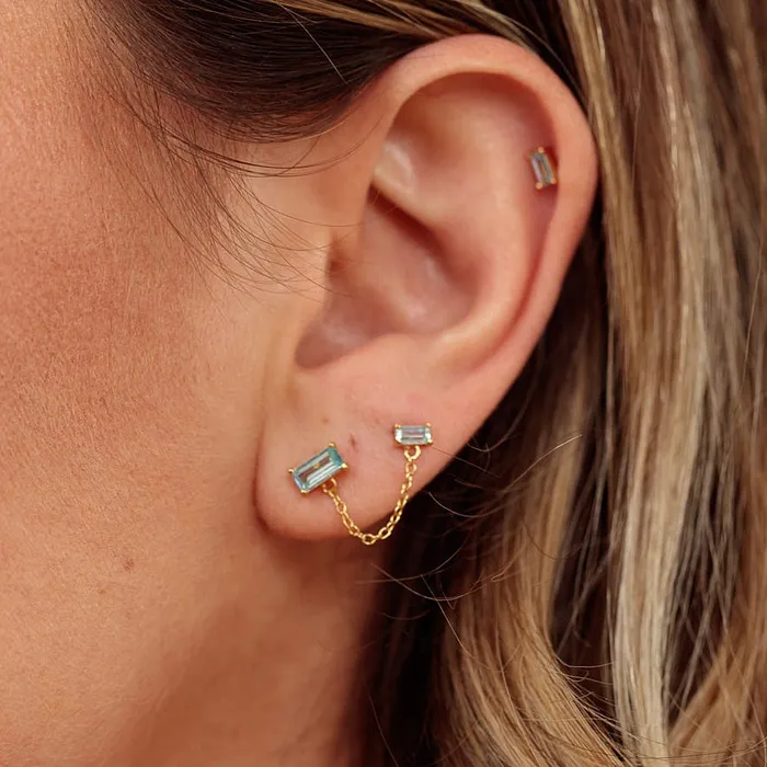 Scream Pretty Earrings Hannah Martin Aquamarine Chained Baguette Stud Earring Set