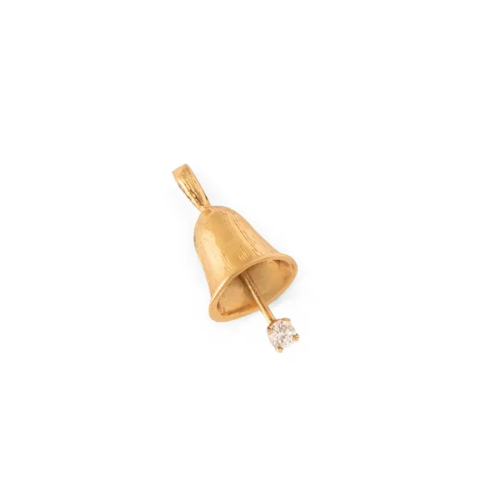 Vintage Earrings Diamond and 14k Gold Bell Charm