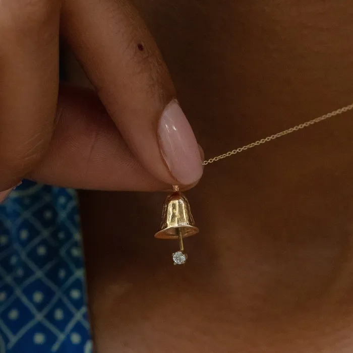 Vintage Earrings Diamond and 14k Gold Bell Charm