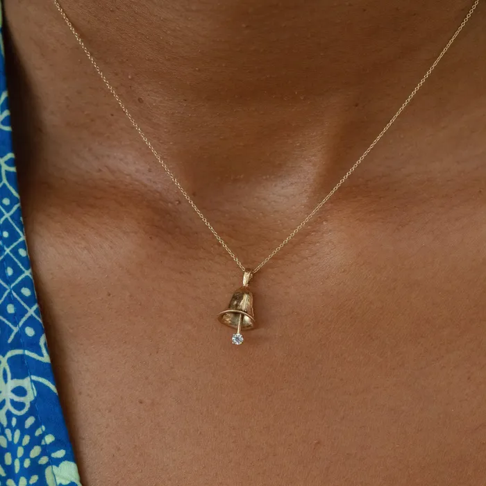 Vintage Earrings Diamond and 14k Gold Bell Charm