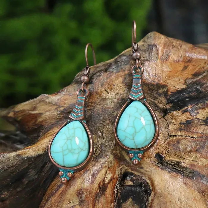 01 AZ572 Patina Look Crackle Drop Design Earrings Earrings