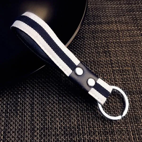 01 K21 Black White Canvas Keychain Rings