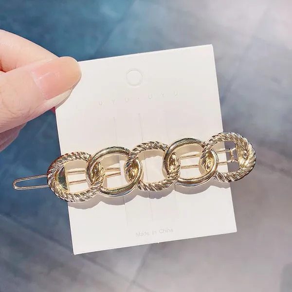 01 Necklaces H688 Gold Smooth Textured Chain Link Hair Clip