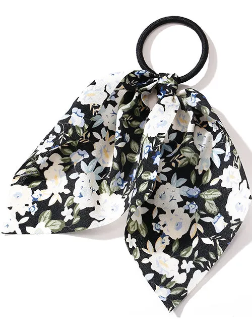 02 H475 Black Floral Bow Hair Tie Rings