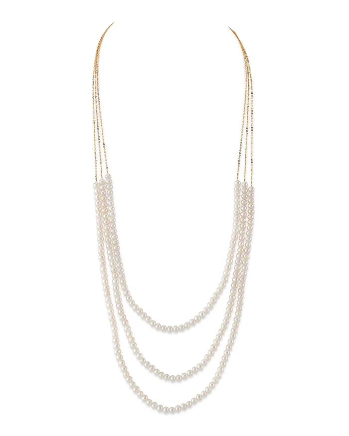 14K Gold Triple Freshwater Pearl and Chain Addie Necklace spt Necklaces