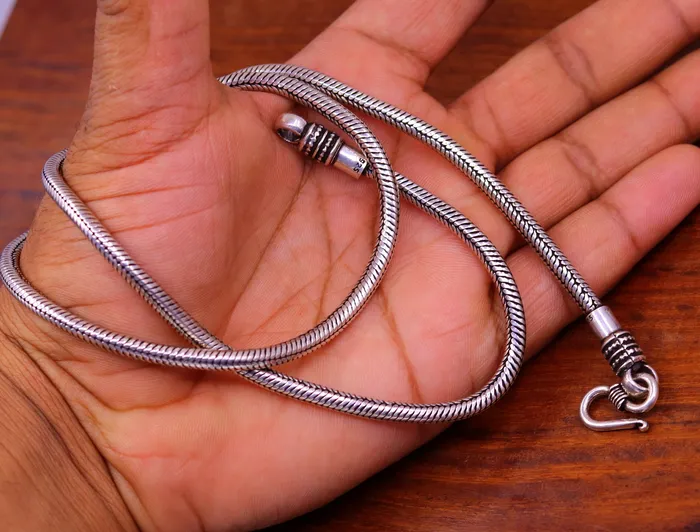 18 925 fine sterling silver handmade snake chain pendant chain excellent oxidized silver necklace vintage design tribal jewelry ch101 TRIBAL ORNAMENTS Necklaces 18 925 fine sterling silver handmade snake chain pendant chain excellent oxidized silver necklace vintage design tribal jewelry ch101 TRIBAL ORNAMENTS Necklaces
