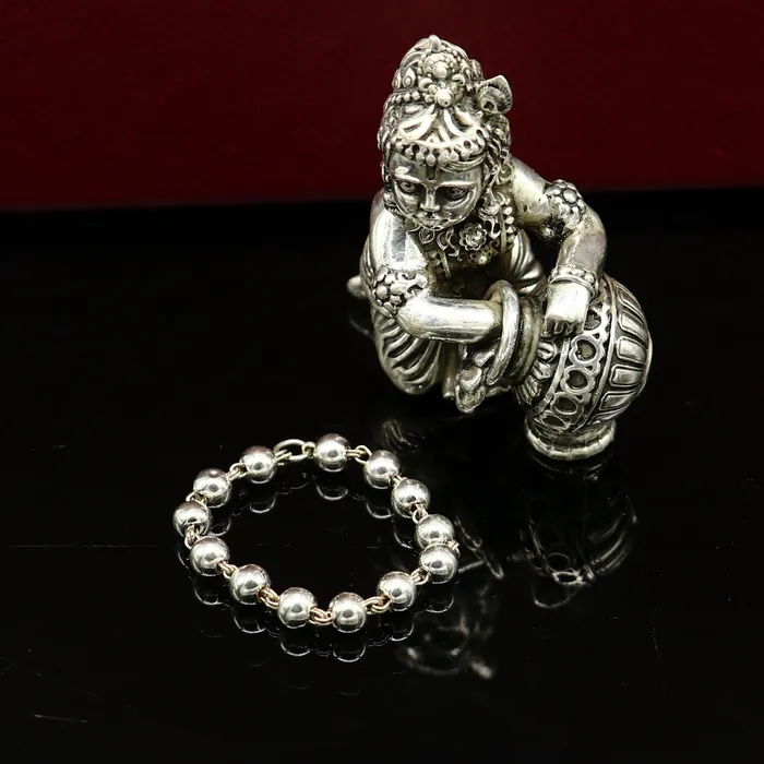 3 inches long handmade sterling silver beaded bracelet or necklace for baby krishna figurine or sculpture best puja necklace sbr225 TRIBAL ORNAMENTS Necklaces 3 inches long handmade sterling silver beaded bracelet or necklace for baby krishna figurine or sculpture best puja necklace sbr225 TRIBAL ORNAMENTS Necklaces