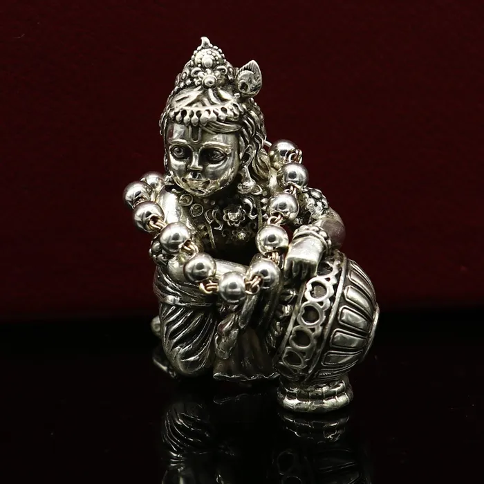3 inches long handmade sterling silver beaded bracelet or necklace for baby krishna figurine or sculpture best puja necklace sbr225 TRIBAL ORNAMENTS Necklaces