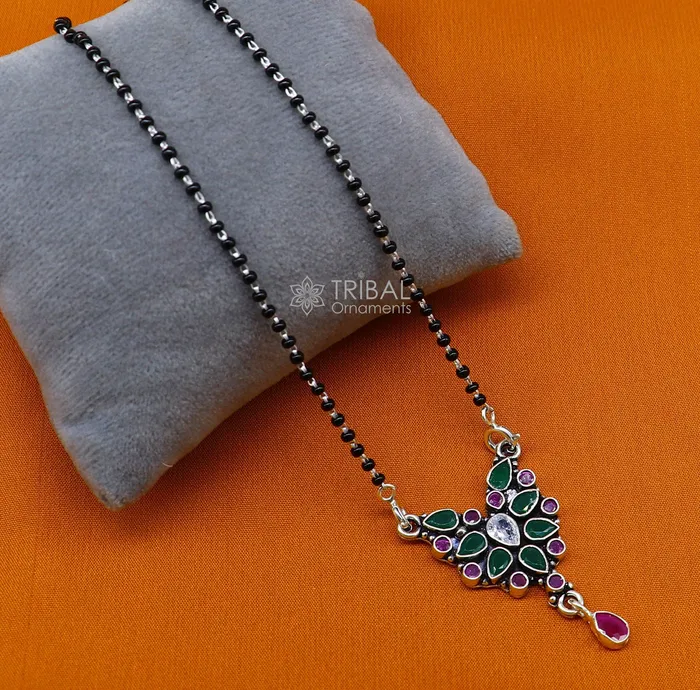 925 sterling silver handmade delicate black beaded chain and fabulous cut stone pendant amazing brides mangalsutra necklace from india ms45 TRIBAL ORNAMENTS Necklaces 925 sterling silver handmade delicate black beaded chain and fabulous cut stone pendant amazing brides mangalsutra necklace from india ms45 TRIBAL ORNAMENTS Necklaces
